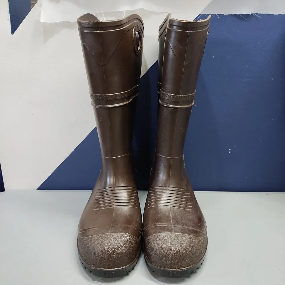 Unisex Waterproof Farm Work Boots Sz M10/W12 Brown Heavy Duty Plain Toe Pull On